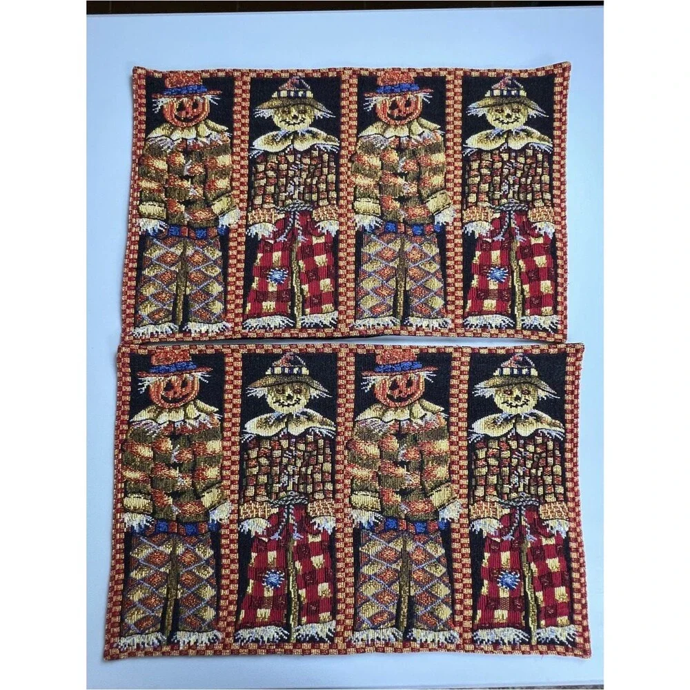 Set Of 2 Vintage Halloween Scarecrow Jack-O-Lanterns Tapestry Placemats